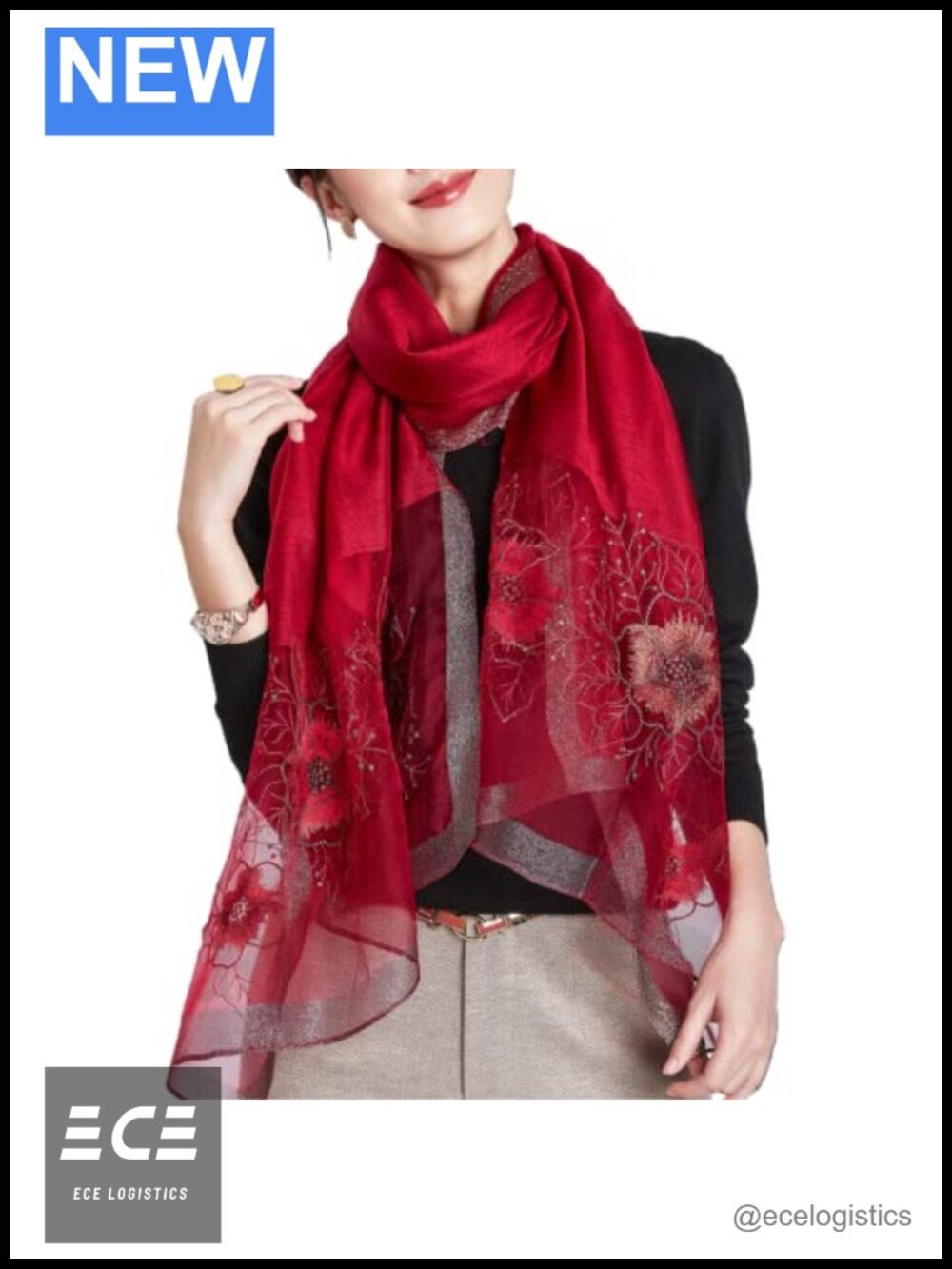 Women Embroidered Scarf Silk Blend Shawl and Wraps 75x28 Inches